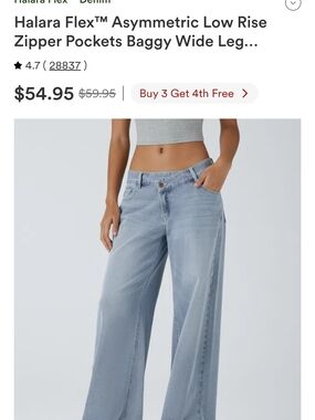 HALARA Light Blue Asymmetric Low-Rise Baggy Wide-Leg Jeans